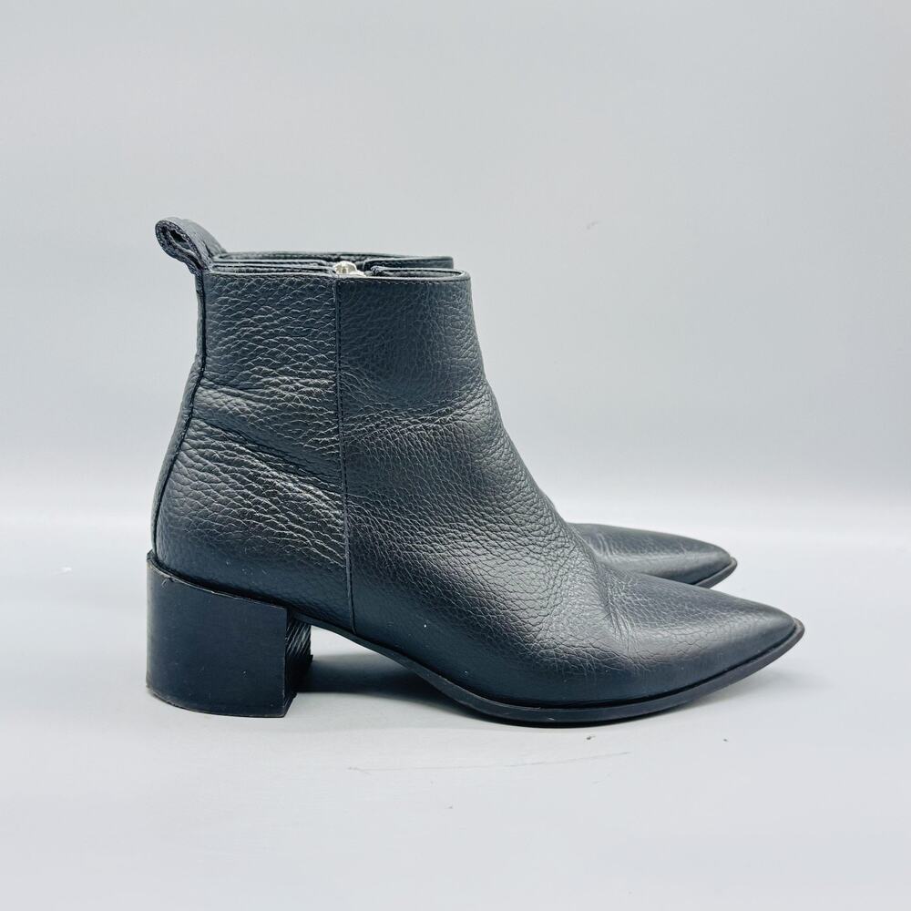 Everlane Boots Womens 8 Black Pebbled Leather Boss Pointed Toe Block Heel Shoes